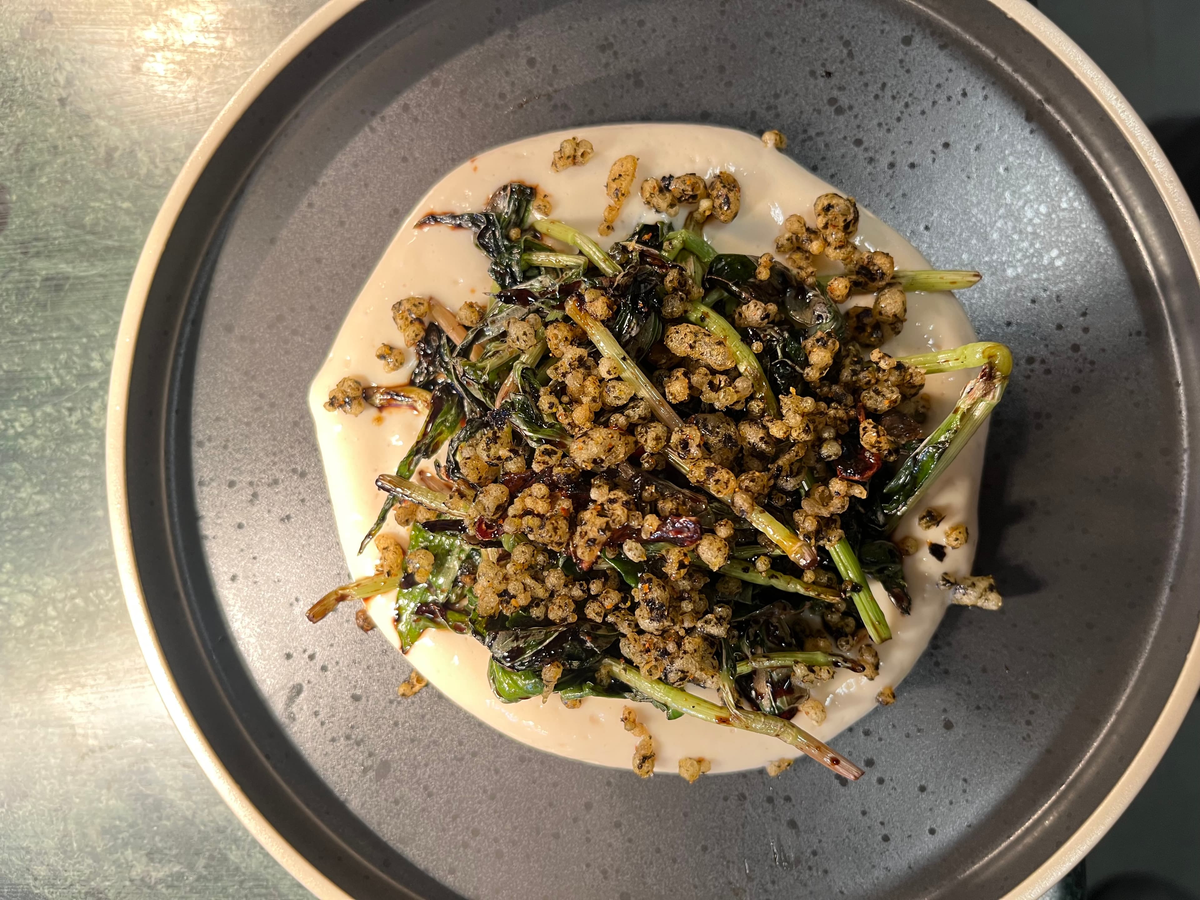 Stir Fried Keni, Smoked Tofu, Vegan Fish Sauce, Furikake Tempura Crumbs